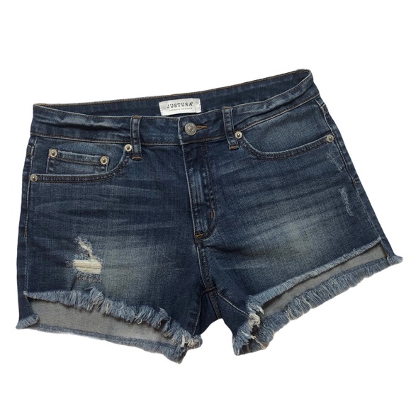 3/30 JUST USA Midrise Frayed Denim Cutoffs - Picture 1 of 4